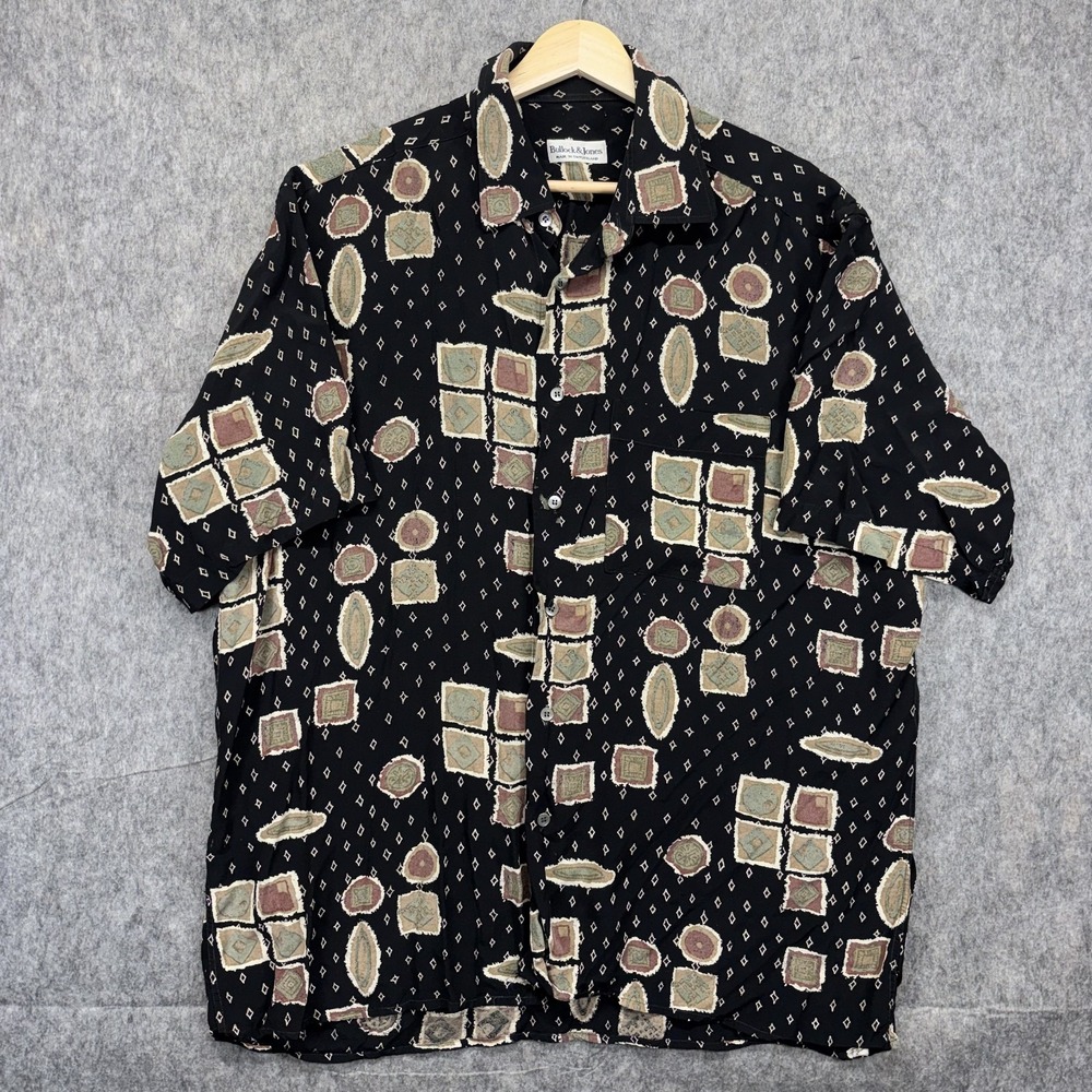 Vintage Bullock and Jones Shirt Men XL Short Sleeve Geoemetric Black Switzerland
